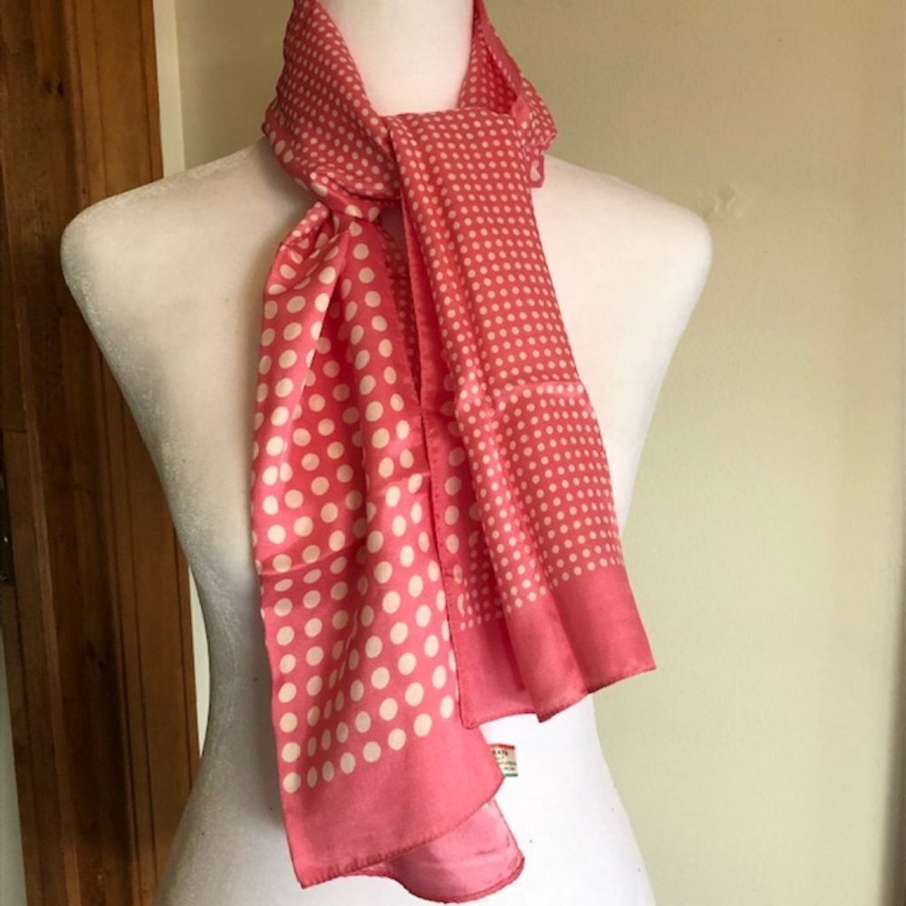 MORSLY Italian Pink Polka Dot Skinny Oblong Scarf Vintage